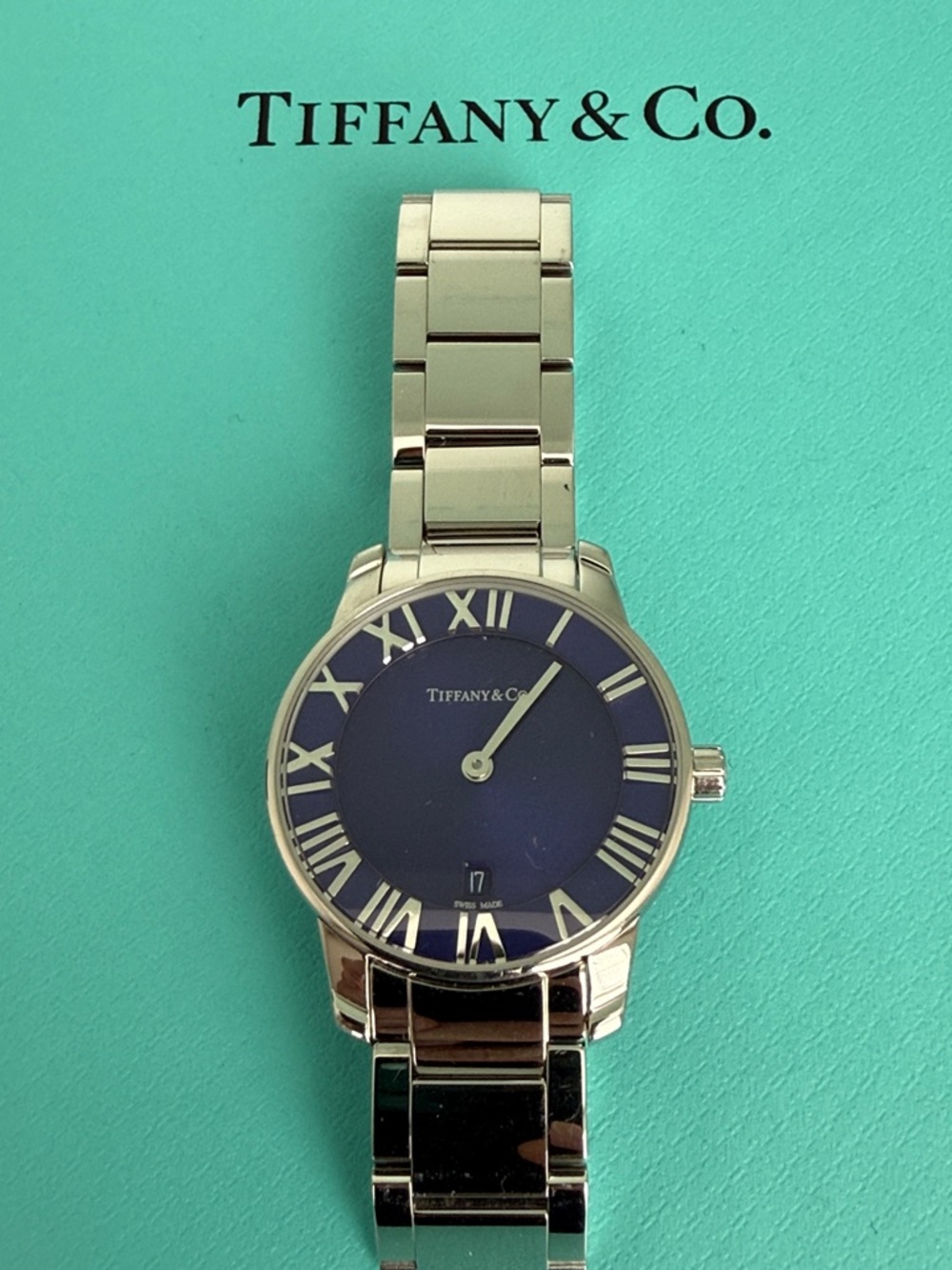 Tiffany & Co. Stainless Steel 29mm Atlas 2-Hand Quartz Watch Blue Azure